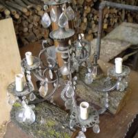 Lampadario Vintage Ottone Cristalli 5 Luci