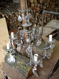 Lampadario Vintage Ottone Cristalli 5 Luci