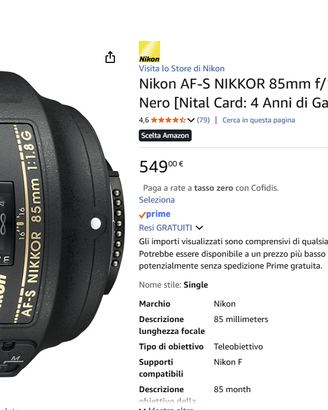 Nikon 85mm f/1.8G come nuovo