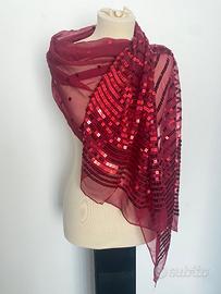 Stola sciarpa coprispalle seta bordeaux paillettes