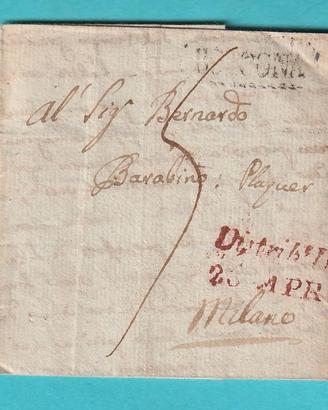 ANTICA LETTERA MANOSCRITTA DEL 1812, BOLOGNA-MI