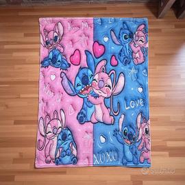 Coperta in pile Stitch ed Angel - effetto 3D