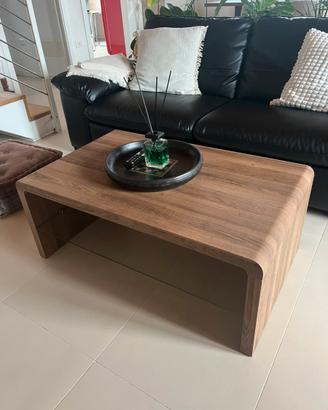 Tavolino effetto rovere con ripiano in vetro