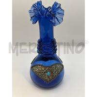 VASO BLU CON INSERTO ARGENTATO