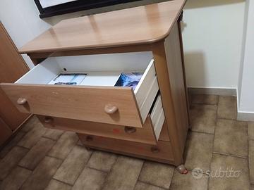cassettiera per fasciatoio con rotelle 