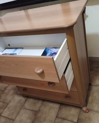 cassettiera per fasciatoio con rotelle 