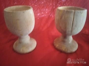 Coppia portauova vintage in legno massiccio