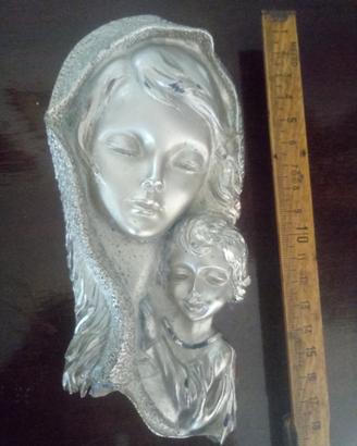 Icona quadro in peltro Madonna con Gesù bambino