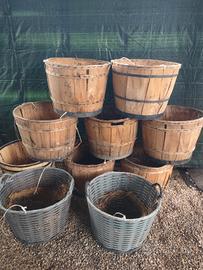 Ceste in legno e plastica arredo decoro giardino 