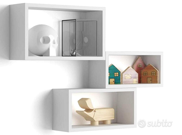 3 Mensole Cubo Rettangolare, in frassino bianco