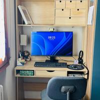 Scrivania rovere smartworking con cassetto ripiani