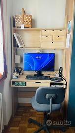 Scrivania rovere smartworking con cassetto ripiani