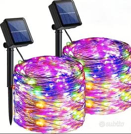 Coppia Lucine Luci Solari Da Giardino Luci a Corda