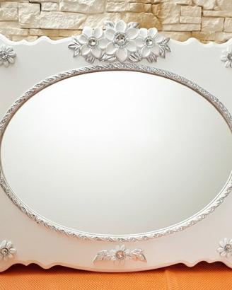 Specchio in legno foglia d'argento e strass 90x70
