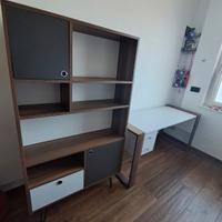 set scrivania, libreria, mensola 