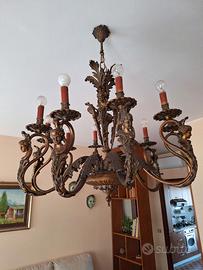 Lampadario in bronzo argentato 10 fiamme