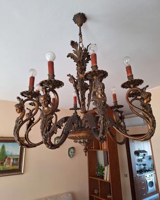 Lampadario in bronzo argentato 10 fiamme