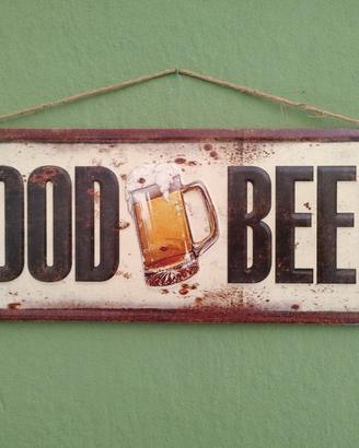 Targa decorativa in latta "GOOD BEER"