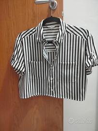 🖤🤍 Camicia corta a righe Terranova – Taglia S