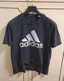 T-shirt Adidas Nera Uomo Logo Bianco L 100% Cotone