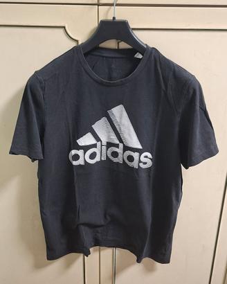 T-shirt Adidas Nera Uomo Logo Bianco L 100% Cotone