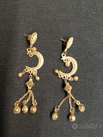 ORECCHINI PENDENTI con Mezza luna + 3 Pendagli