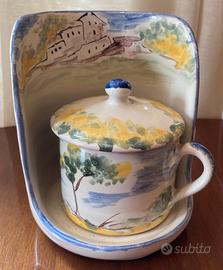 Originale tazzina con porta tazzina dipinta a mano