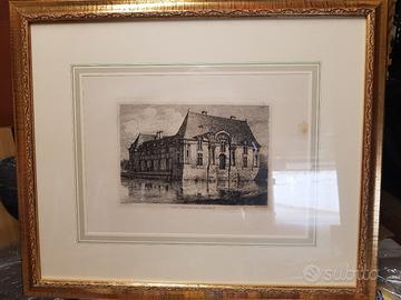 2 quadri castelli francesi incisione acquaforte 