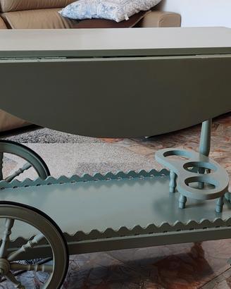 Carrello Bar vintage in legno con ribalte
