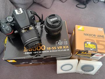 Nikon D3500 + obiettivo 35mm + accessori