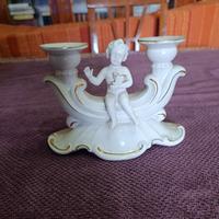 Candelabro Vintage in Porcellana con Angioletto e 