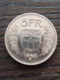 5 franchi argento Svizzera  1940