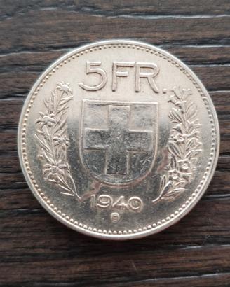 5 franchi argento Svizzera  1940