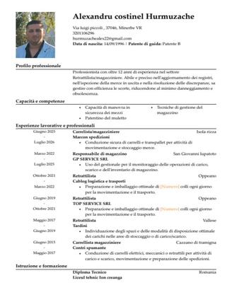 Disponibile da subito carrelista/magazziniere