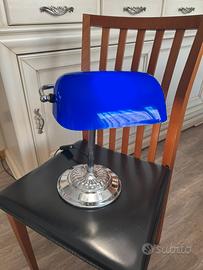 Lampada notaio paralume blu fine 1900 restaurata