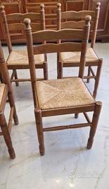 sedie rustiche set da 6 in legno massello e paglia