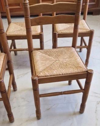 sedie rustiche set da 6 in legno massello e paglia