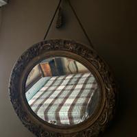 Specchio Ovale antico in legno con corda