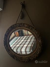 Specchio Ovale antico in legno con corda