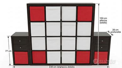 Mobile Libreria a Cubi con Cassettiere 