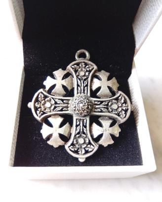 ciondolo vintage croce di Gerusalemme in  argento 