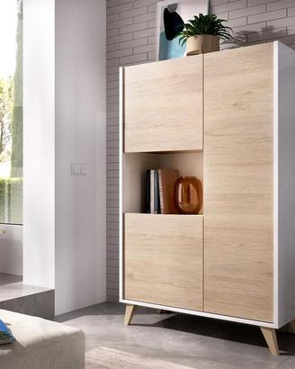 Credenza 81x135 in legno naturale e bianco