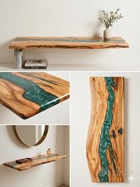 mensola in legno di ulivo e resina