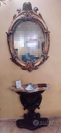 Consolle e Specchio in legno intarsiato