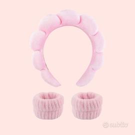 Cerchietto e polsini in spugna per Skincare - Rosa