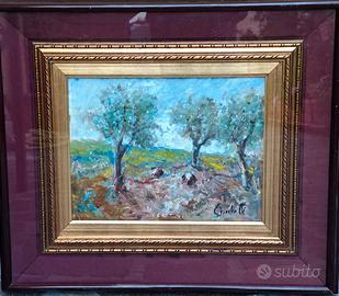 Dipinto di Gaetano Bocchetti, raccolta delle olive