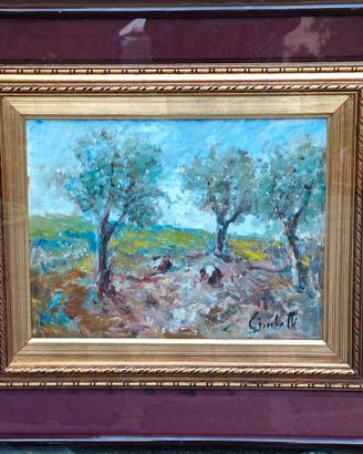 Dipinto di Gaetano Bocchetti, raccolta delle olive