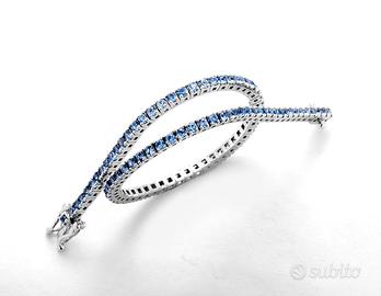 Bracciale tennis oro bianco con pietre acquamarina