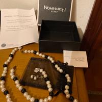 Collana, bracciale, orecchini  perla bianca e nera