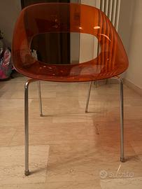 4 sedie da pranzo di design arancione trasparente